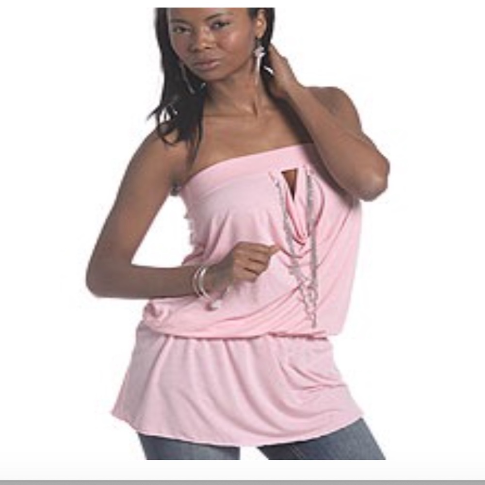 NWT Rocawear Y2K baby pink Jeweled necklace chains front Tunic Dress Top M